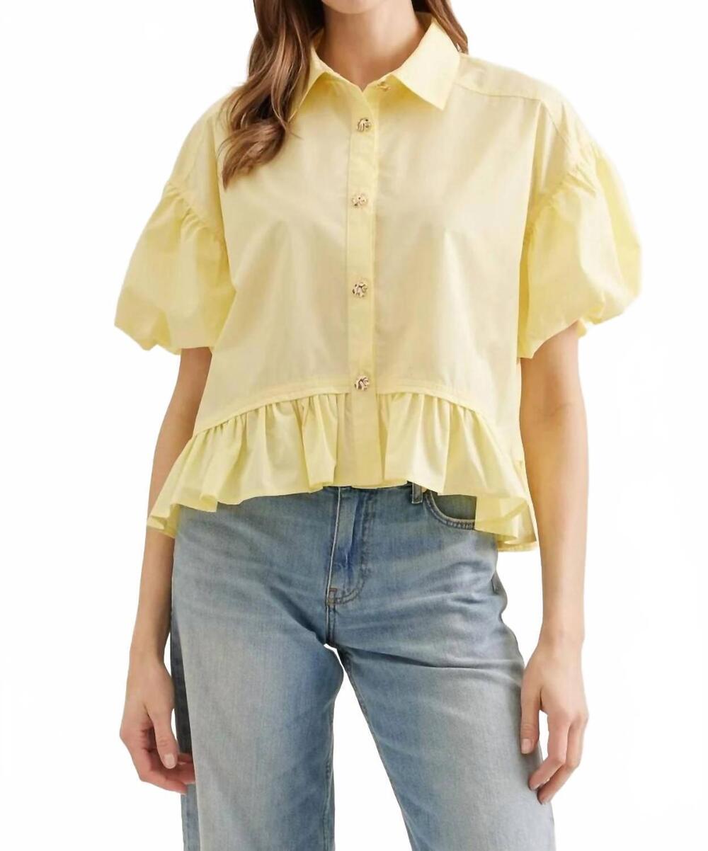 NEW ENTRO short sleeve peplum top in yellow